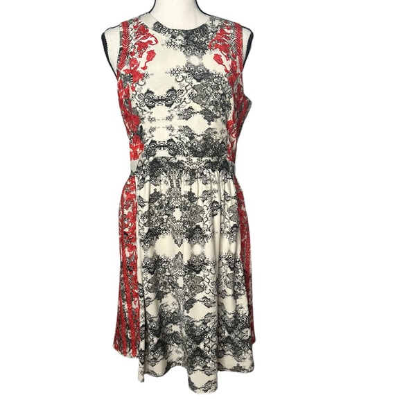 Parker Embroidered Ancho Silk Dress Red Black White - Picture 2 of 10